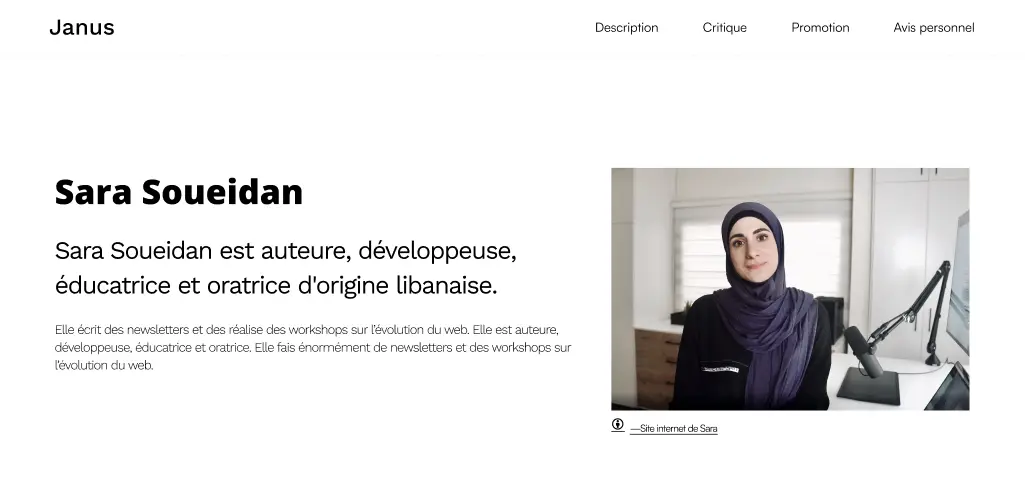 une page web sur sara soueidan, dans un style épuré et se rapprochant de son style